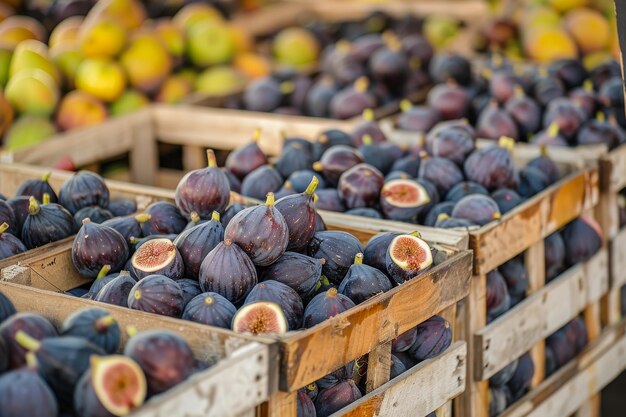 Photo ripe figs in crates at mediterranean market displaying fresh fruits in a traditional setting