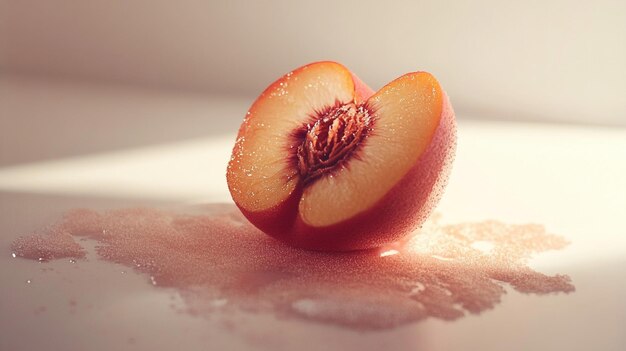 Photo a ripe fruit cut in half sits on a table