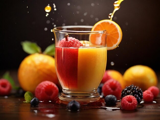 Ripe fruits with splashes of juice