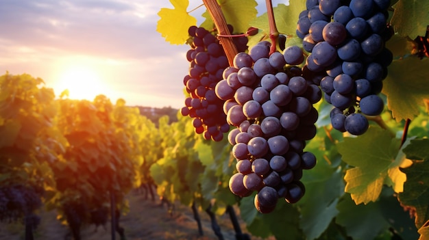 Ripe grapes hung on vineyards of grape trees In the