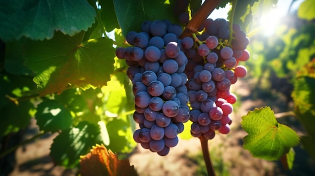 Ripe grapes hung on vineyards of grape trees In the