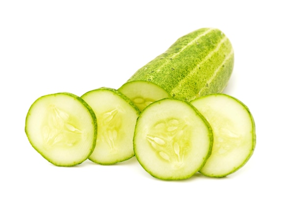 Ripe green cucumber isolated on white background