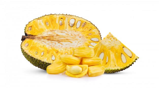 Ripe half Jackfruit on white background