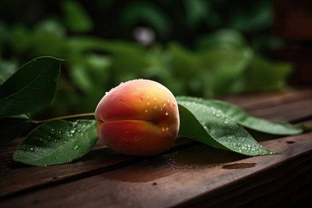 Ripe juicy peach in a natural setting generative IA