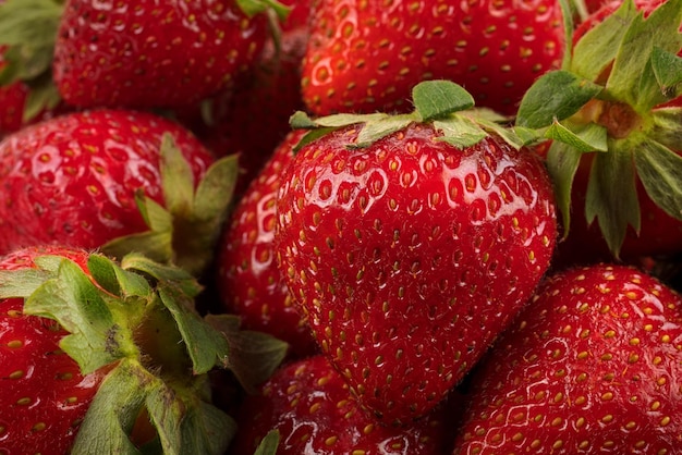 Ripe and juicy red strawberries.