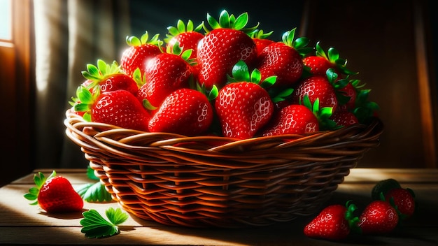 Ripe juicy strawberries dramatic lighting food photography