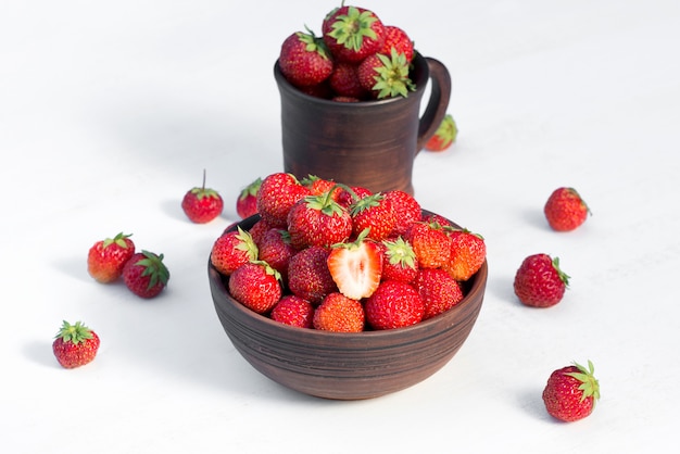 Ripe and juicy strawberry on a white