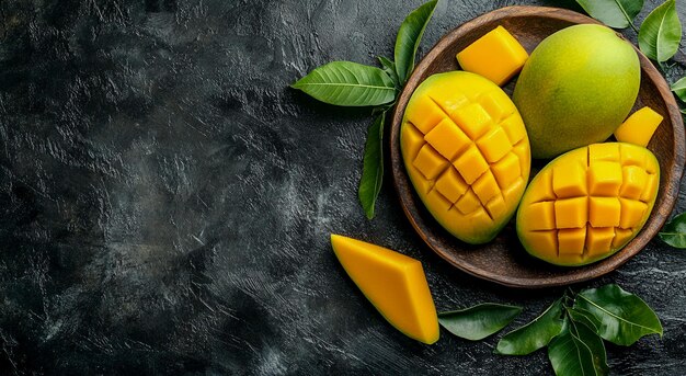 Ripe Mango Slices and Whole Mangoes Tropical Stock Image for Food Health and Recipe Projects Isolated Close up juicy Mangoes