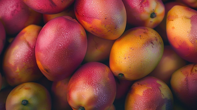 Ripe mangoes with water droplets fresh tropical fruit for refreshing summer snack and healthy eating