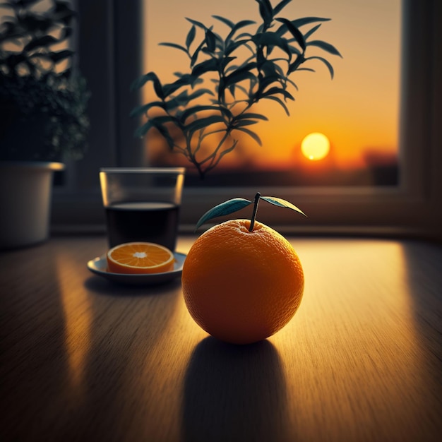 A ripe orange on the table