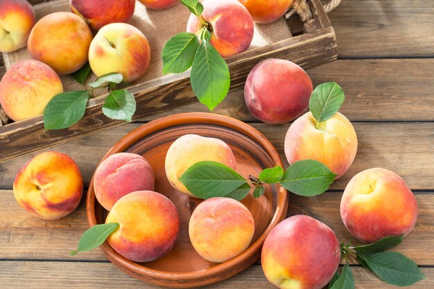 Ripe organic peaches