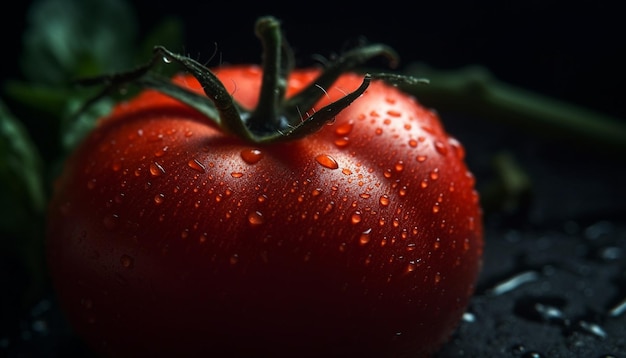 Ripe organic tomato fresh drop of water healthy vegetarian meal generated by artificial intelligence