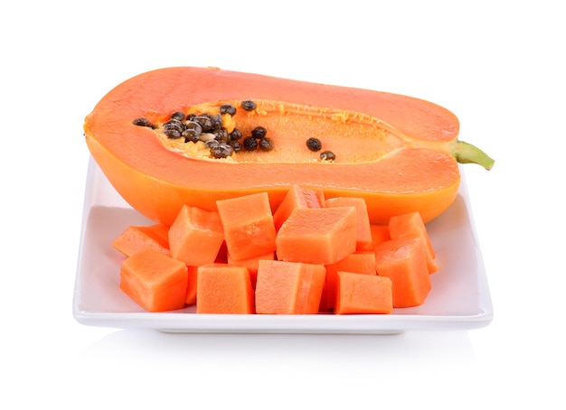 Ripe papaya fruit on white