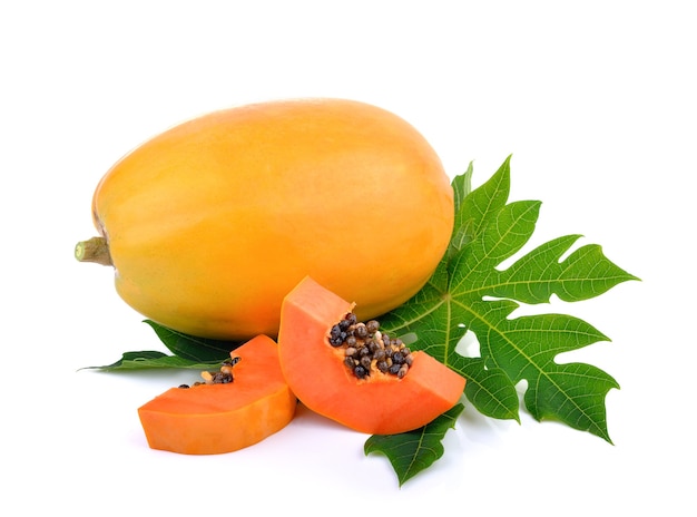 Ripe papaya fruit on white