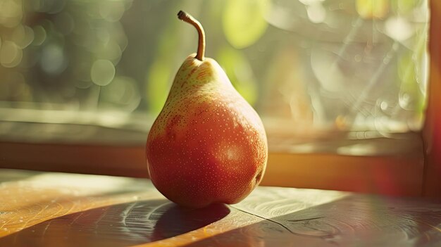 Ripe pear on a wooden table Autumn harvest Selective focus