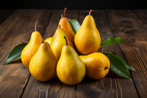 Ripe Pears on a Rustic Wooden Surface Full