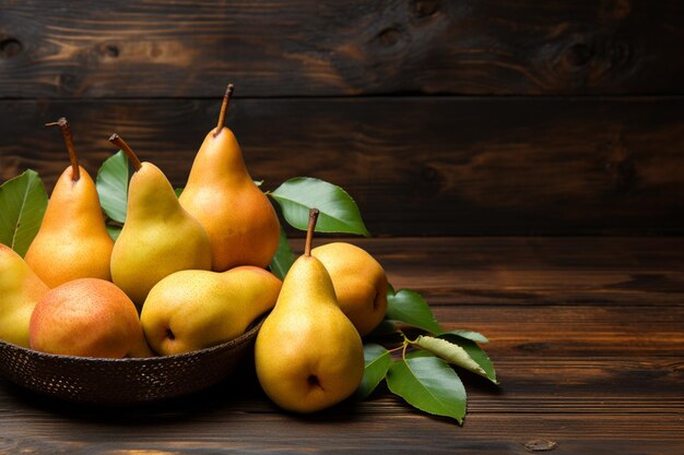 Ripe Pears on a Rustic Wooden Surface Full