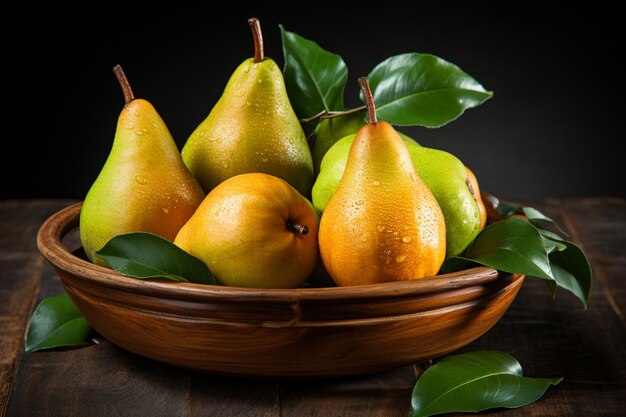 Ripe Pears on a Rustic Wooden Surface Full