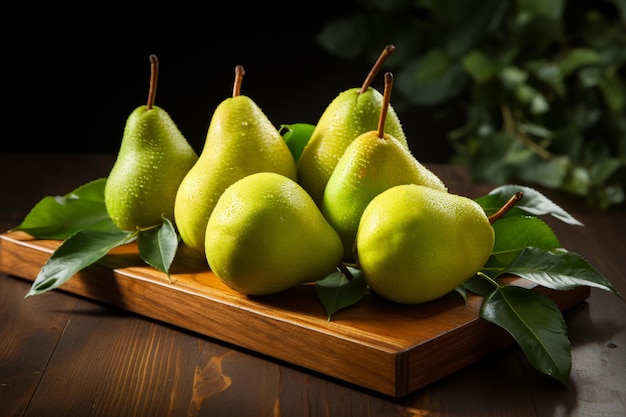 Ripe Pears on a Rustic Wooden Tray