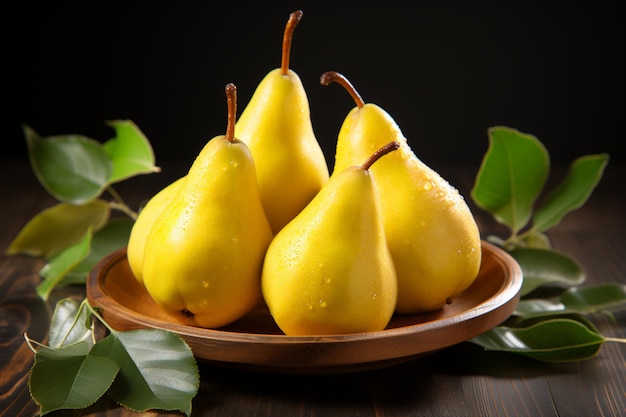 Ripe Pears on a Rustic Wooden Tray