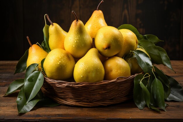 Ripe Pears on a Rustic Wooden Tray