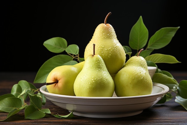 Ripe Pears on a White Ceramic Plate