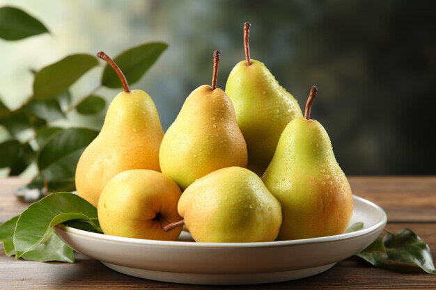 Ripe Pears on a White Ceramic Plate