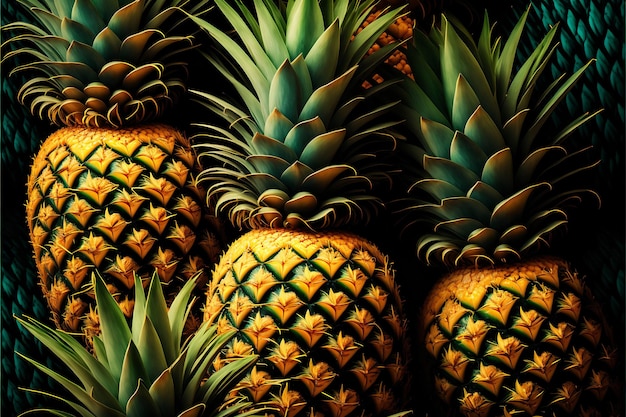 Ripe pineapples on a dark background