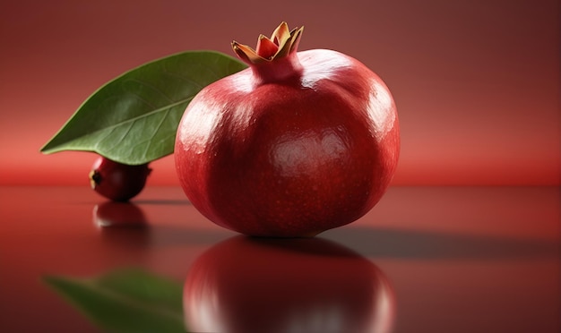 Ripe pomegranate fruit on a gradient red background