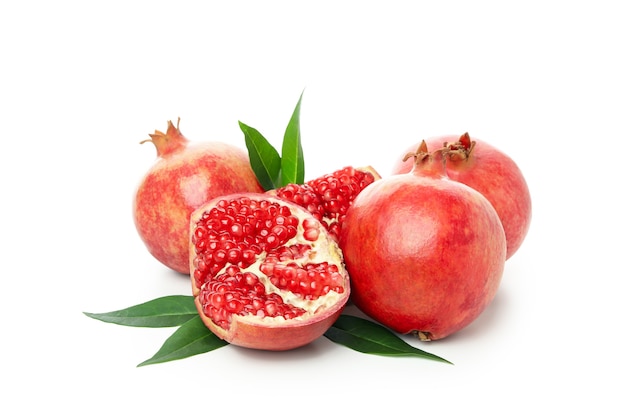 Ripe pomegranate fruits isolated on white background