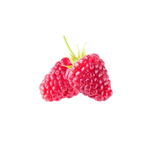 Ripe raspberries isolated on a white background.