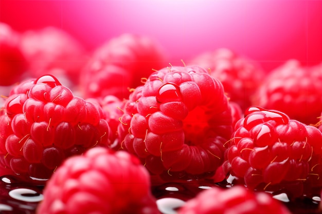 Ripe raspberries Organic fresh raspberries Juicy raspberry with drops of water AI generated