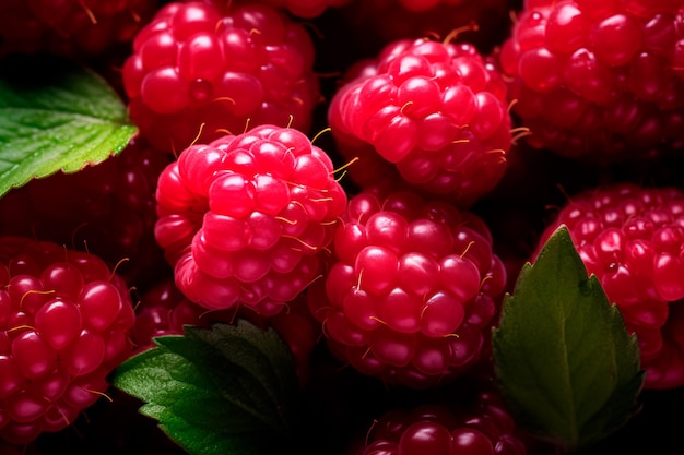 Ripe raspberries Organic fresh raspberries Juicy raspberry with drops of water AI generated