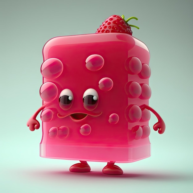 Photo ripe raspberry cartoon character ai generated kids jelly personage with cute face ai generated illustration raspberry with big eyes summer fruit juicy food monster organic vitamin food