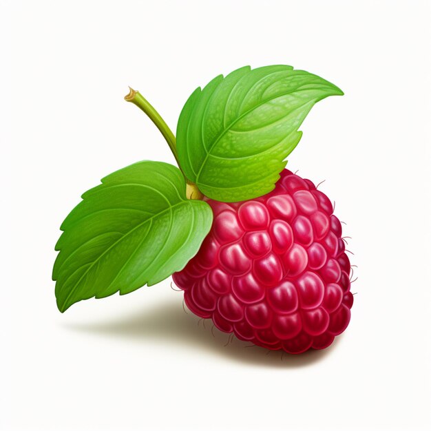 Photo a ripe raspberry with green leaves on the top