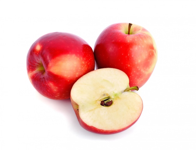 Ripe red apple fruit with apple half isolated