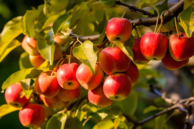 Ripe red apples on a tree branch