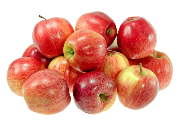 Ripe red apples on a white background