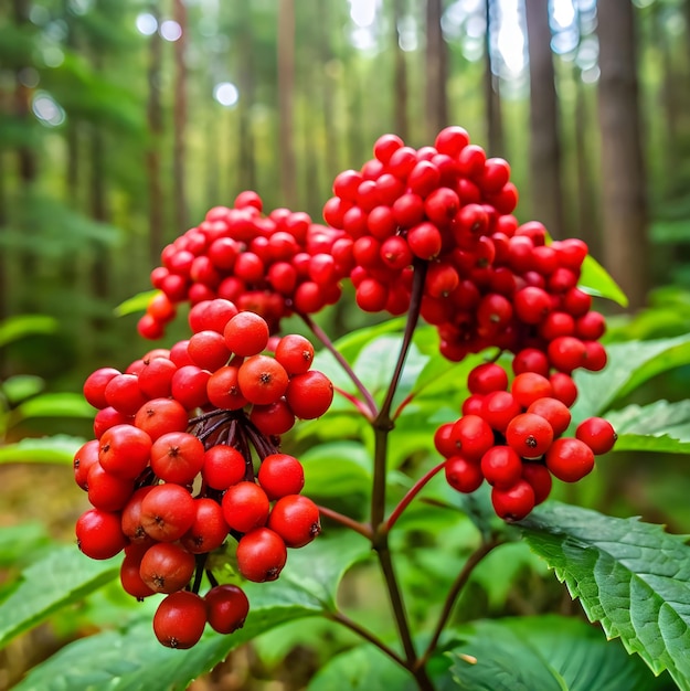 ripe red berries of forest honeysuckle