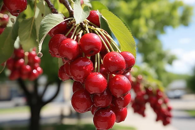 ripe red cherry on the tree