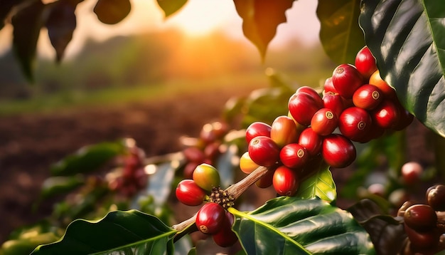 Ripe red coffee bush from the mountains