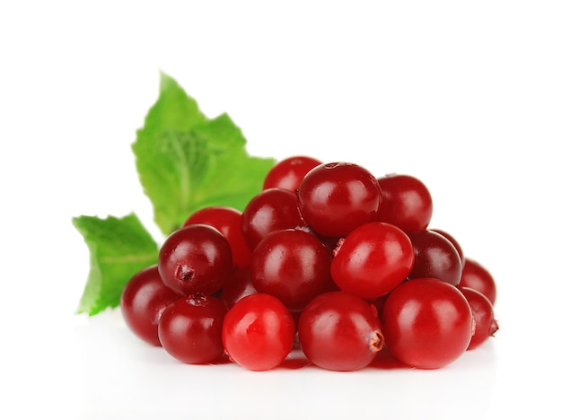 Ripe red cranberries isolated on white