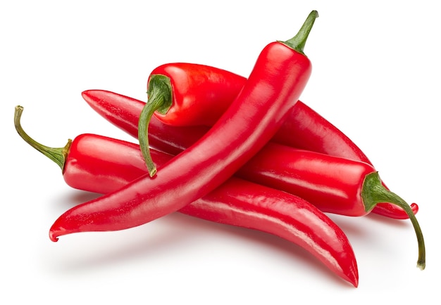 Ripe red hot chili  peppers vegetable isolated on white background. Hot peppers chili composition