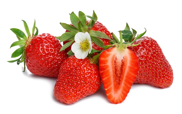 Ripe red strawberry isolated on white background juicy and tasty berry close up