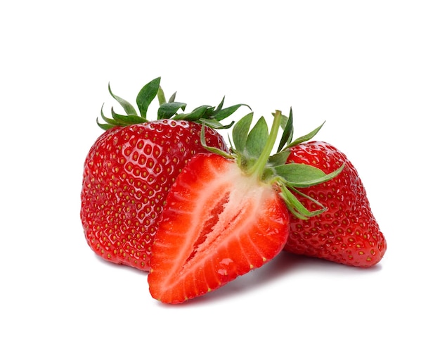 Ripe red strawberry isolated on white background juicy and tasty berry