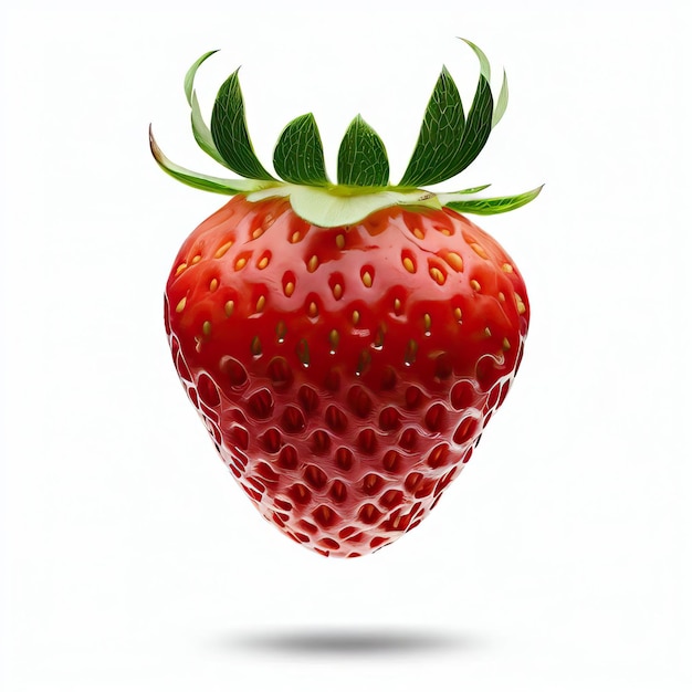 Ripe red strawberry with a green stem on a white background