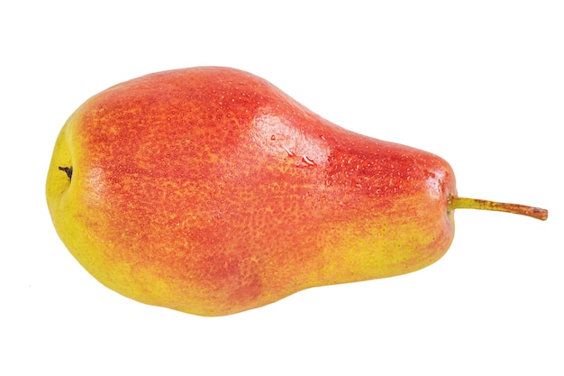 Ripe red and yellow pear on white background.