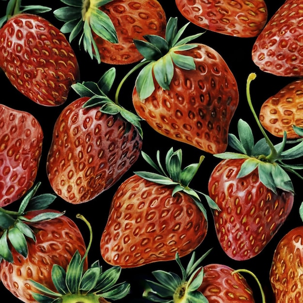 Ripe strawberries background top down view