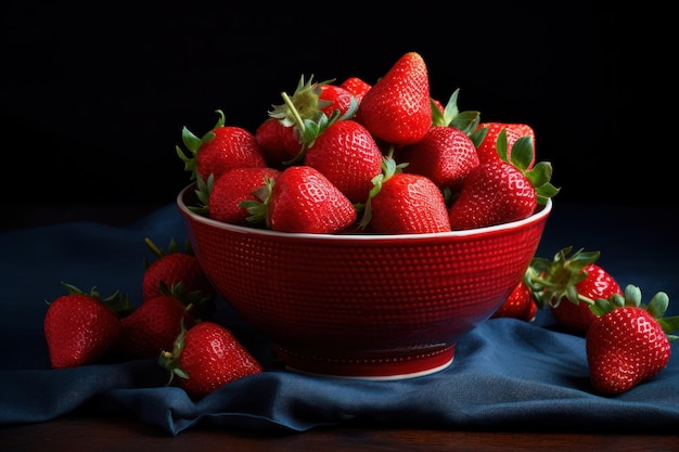 Ripe Strawberries in a Red Bowl