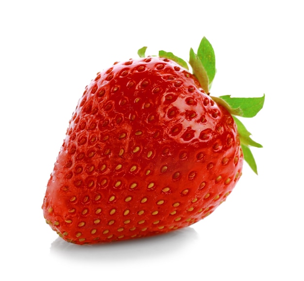 Ripe strawberry on white background closeup